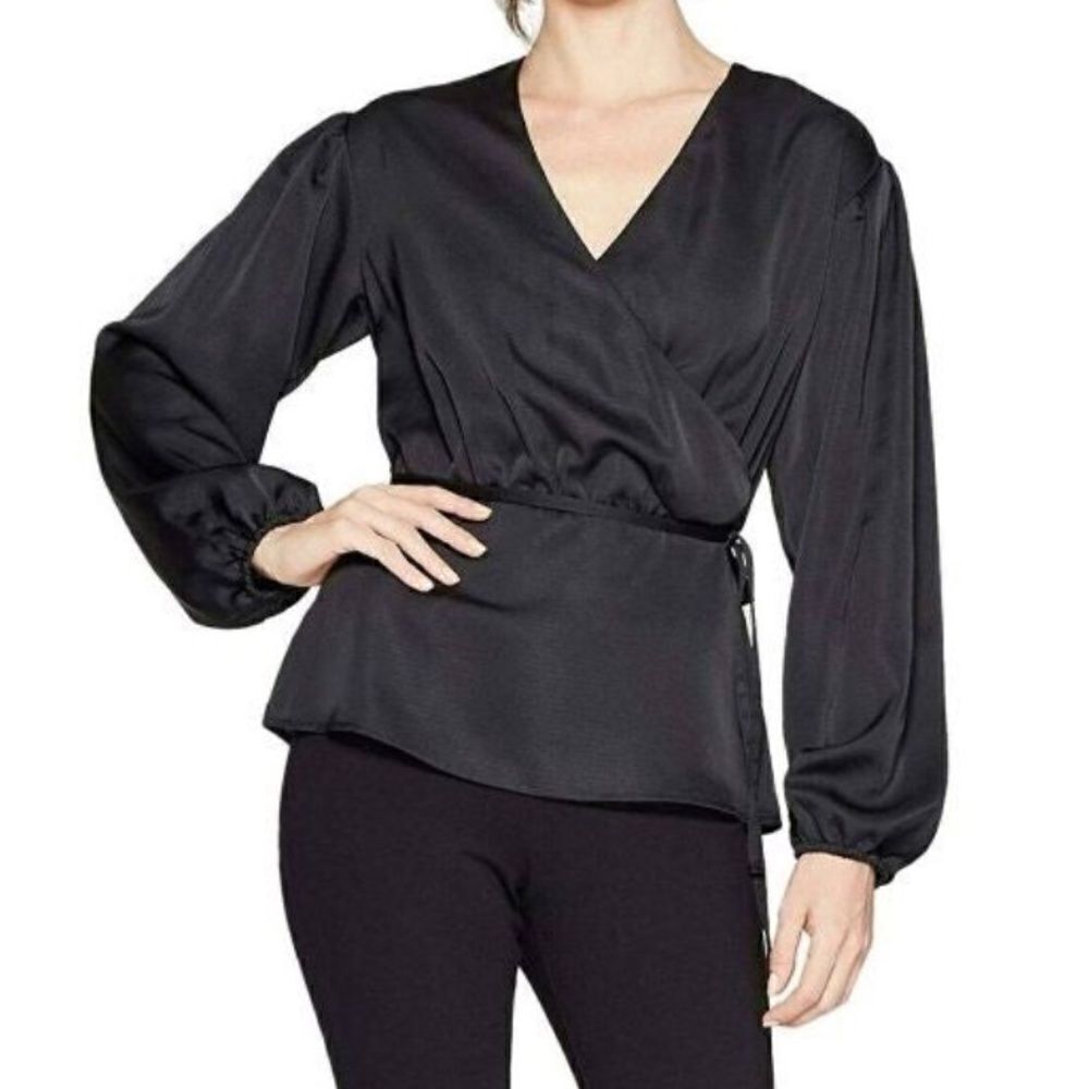 NWT Prologue Womens Blouse Black Faux Wrap 4X